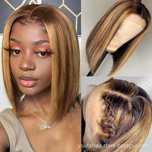 Blonde Piano Color Highlight Ombre 4/27 HD Lace Front Bob Wig Indian Cuticle Aligned Virgin Human Hair Short Bob Swiss Lace Wig